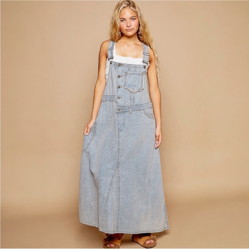 POL Striped Denim Overall Dress NWT - Picture 4 of 8